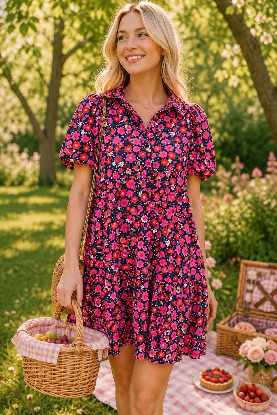 Hanna Andersson Pink Floral Babydoll Dress Cottagecore Picnic Playful Size Small